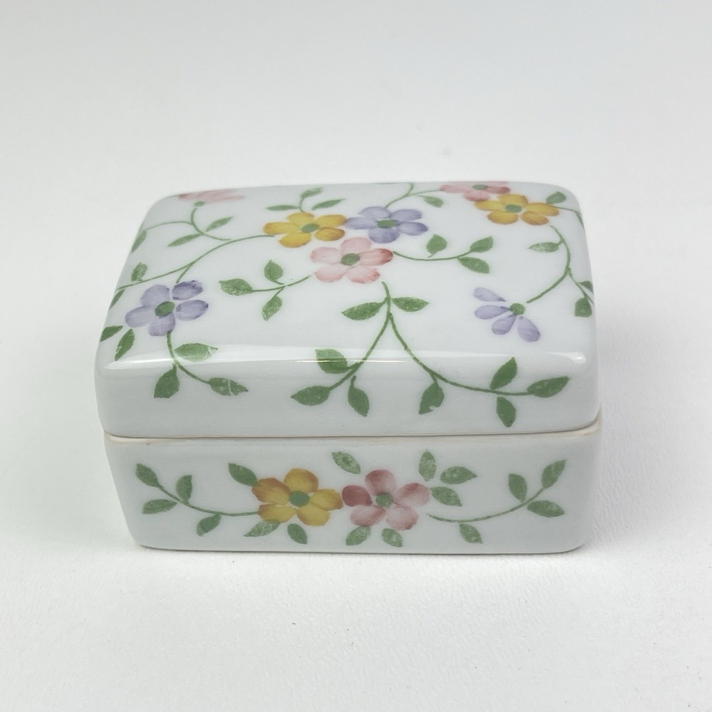 Andrea By Sadek Porcelain Floral Lidded Trinket Box Made In Japan